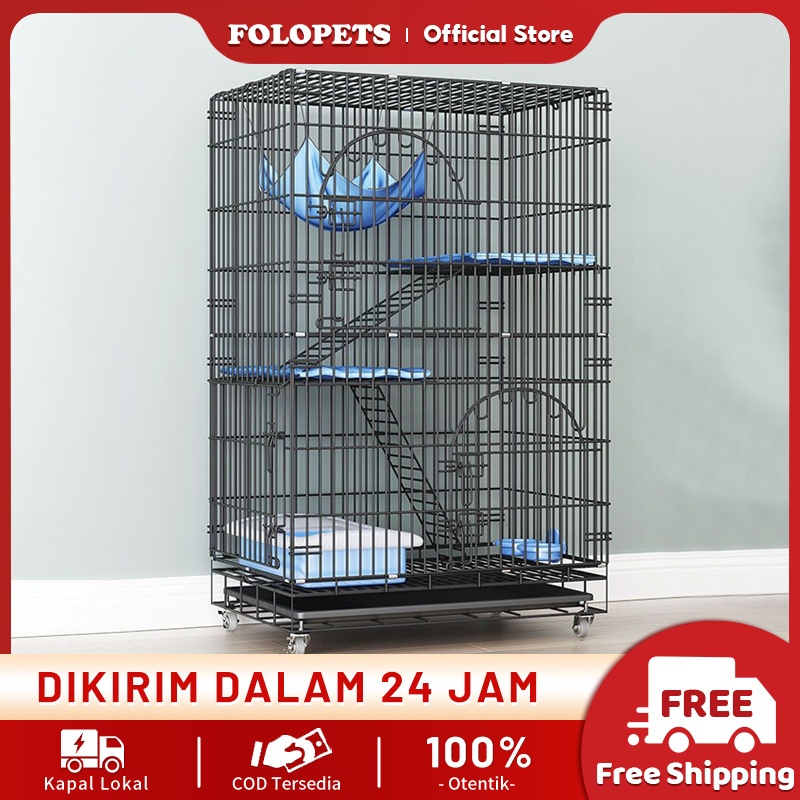 Folopets Kandang Lipat Besi Kucing Anjing Tingkat 3 Ukuran L Xl Xxl 4 Lantai