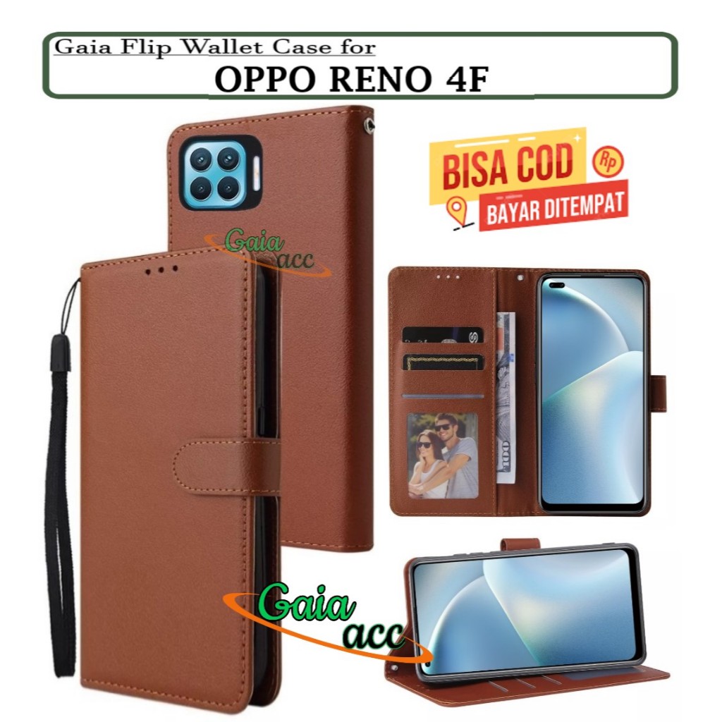 OPPO RENO 4F LEATHER CASE PREMIUM-FLIP WALLET CASE KULIT UNTUK OPPO RENO 4F - CASING DOMPET HP