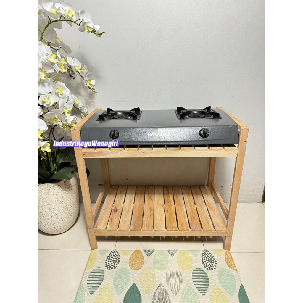 RAK KOMPOR GAS DUA TUNGKU KAYU MAHONI