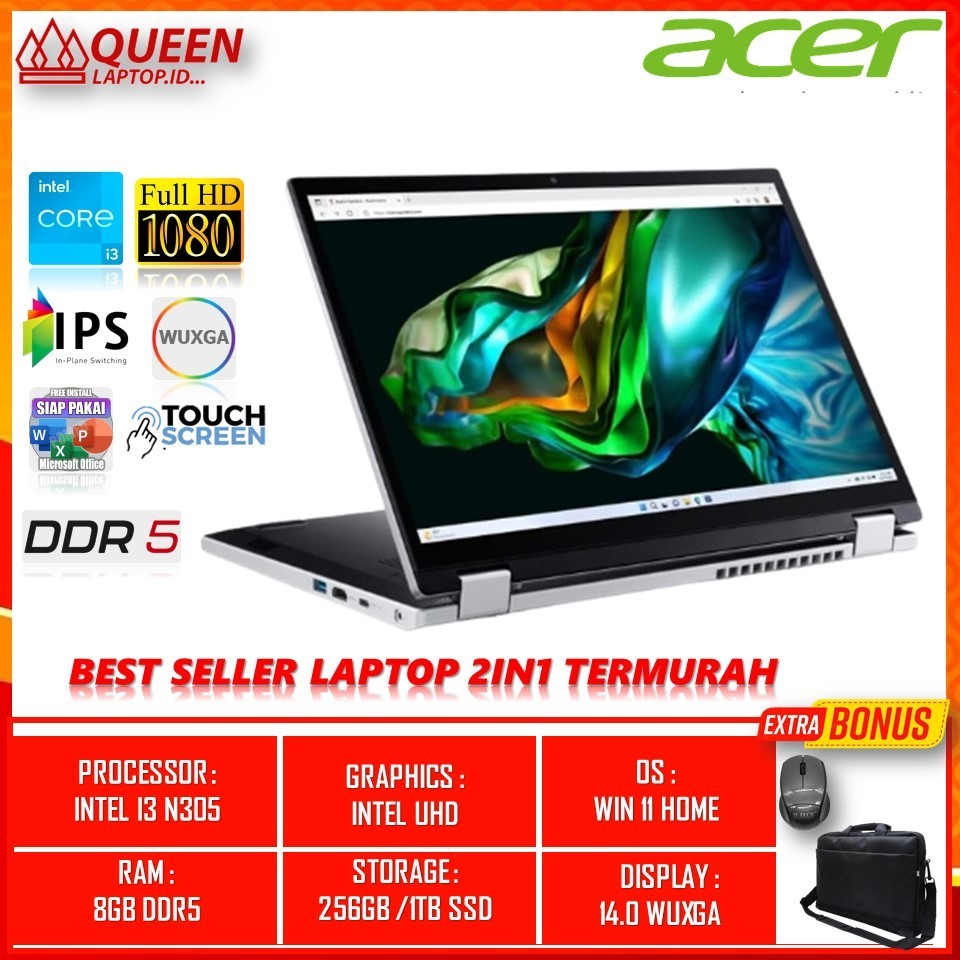 Laptop Acer Aspire 3 Spin 14 Intel Core I3 N305 Ram 8GB DDR5 SSD 1TB Nvme 14.0 Inch Touchscreen