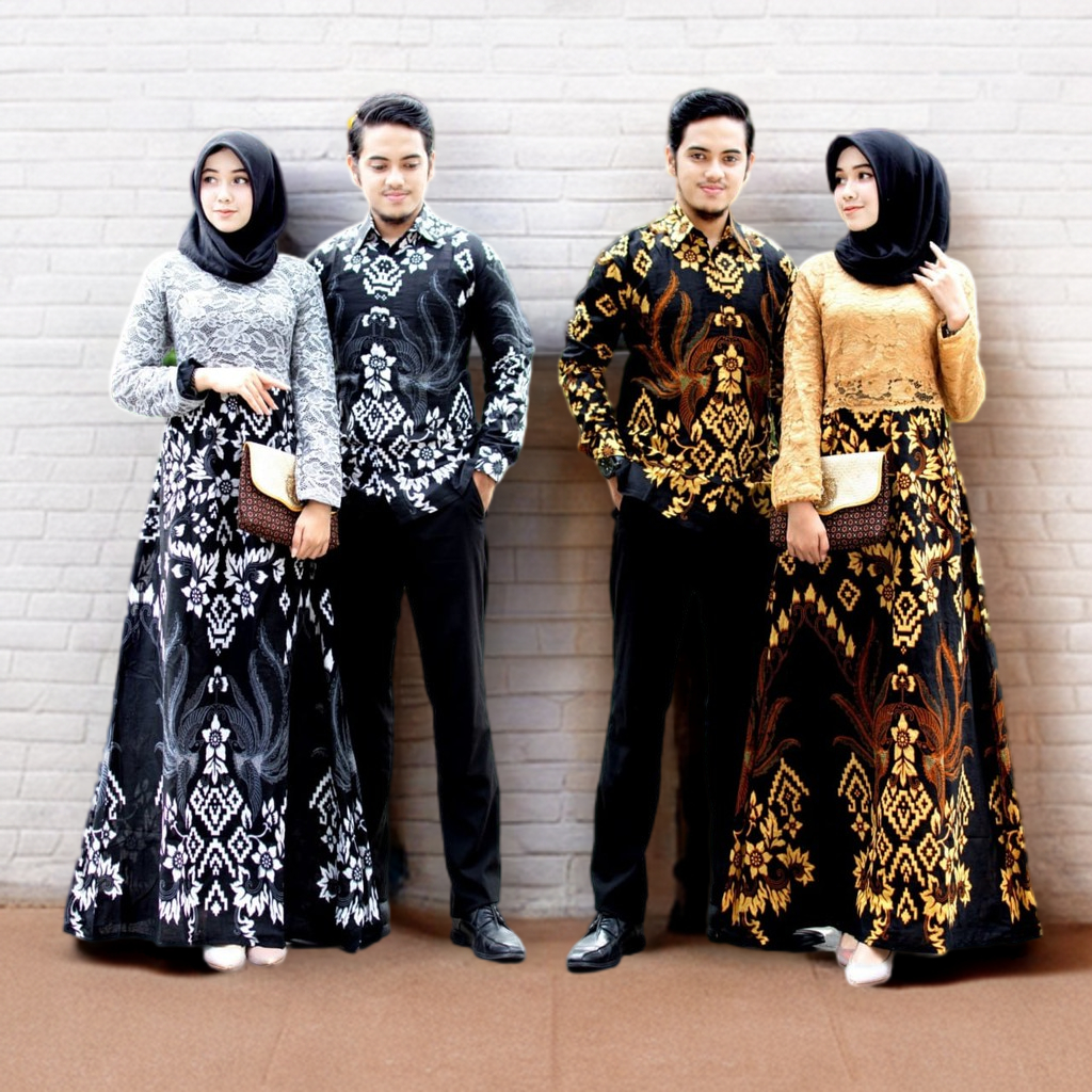 GRANDISMA JAYA BATIK - Sarimbit Batik Couple 2564 Gamis Brukat Corneli Kombinasi Katun Prima