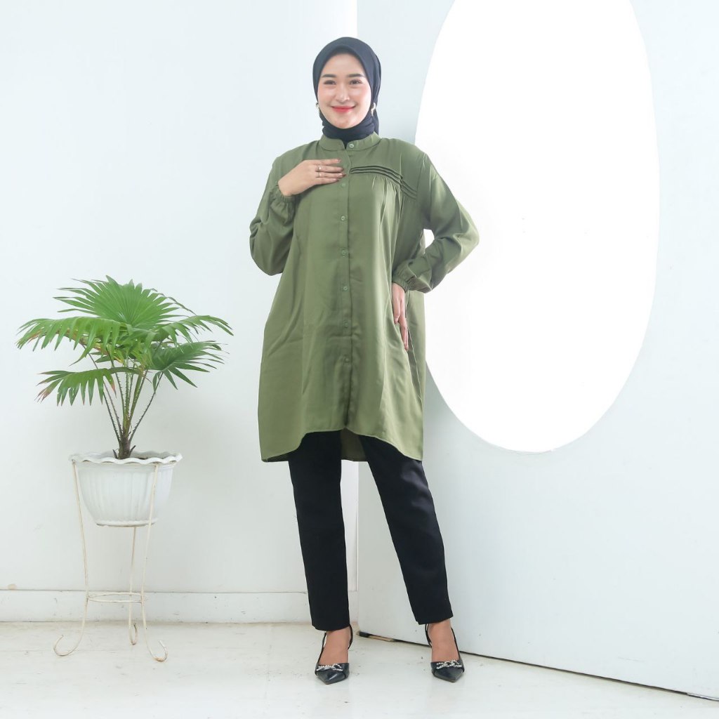 Tunik Bahan Shakila Terbaru Kombinasi Garis Jumbo Ld 110cm