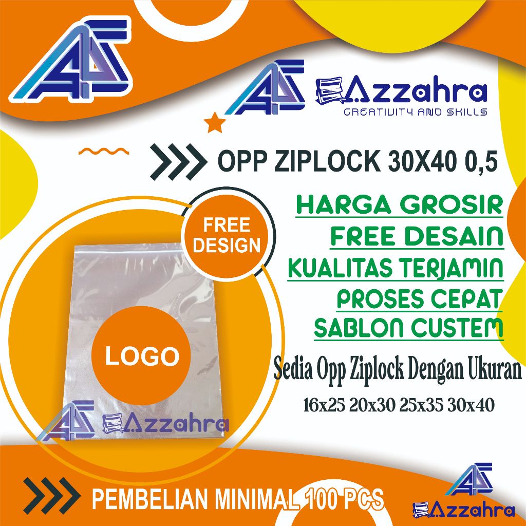 Sablon Plastik Opp Klip Ziplock 30x40  Free Desain