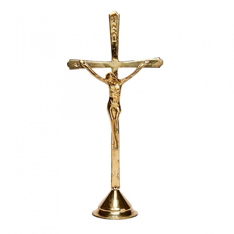 Salib Duduk Kuningan pajangan salib souvenir salib