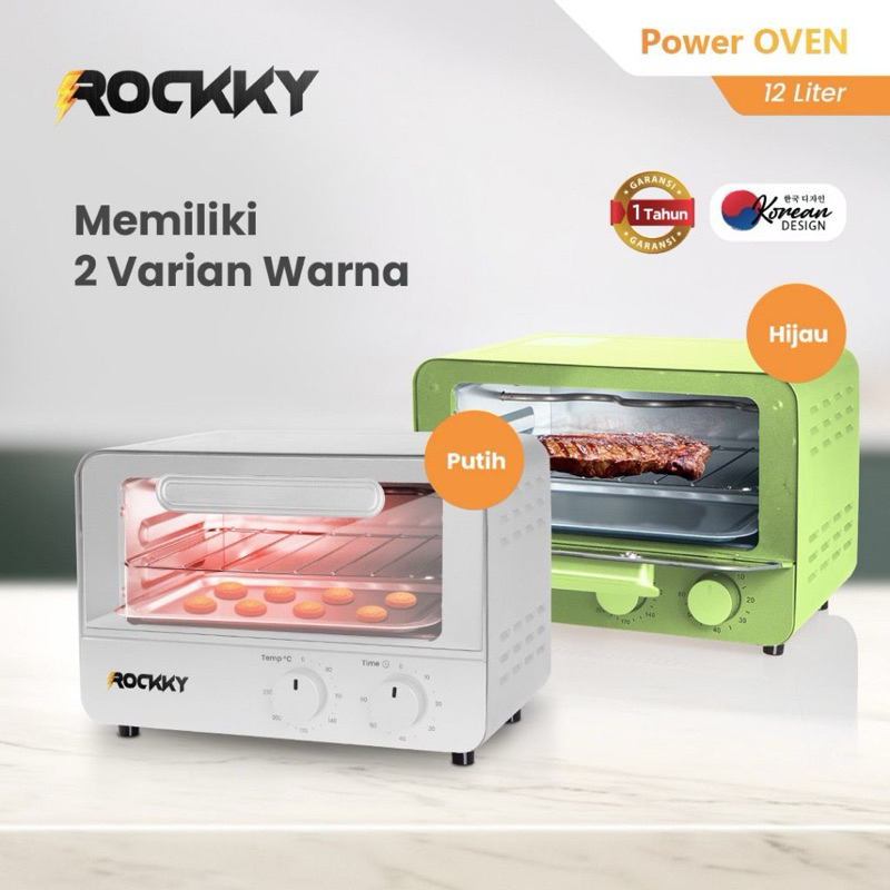 Oven Listrik Rockky Power 12L by Bolde Low Watt - Hijau, Putih