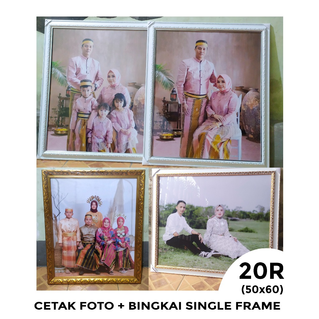 20R 50x60 Cetak Foto + Bingkai Single Frame 4cm Bebas Pilih Motif dan Warna