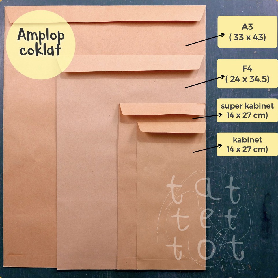 

Stock Terupdate AMPLOP COKLAT KECIL SEDANG BESAR KABINET SUPER F4 A3 NON LEM ISI 5 LEMBAR