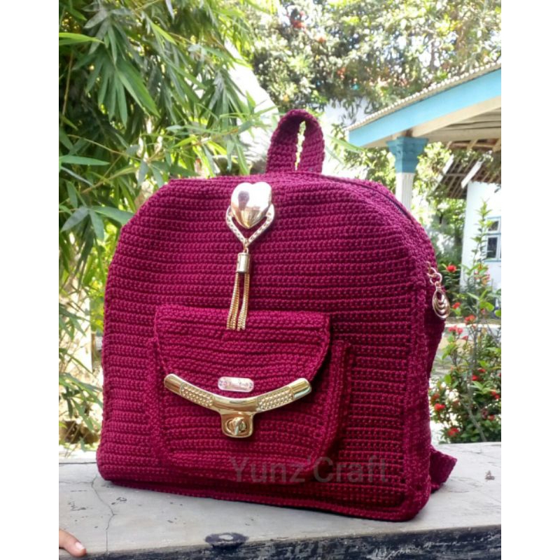 tas ransel rajut, tas wanita, tas punggung, tas rajut