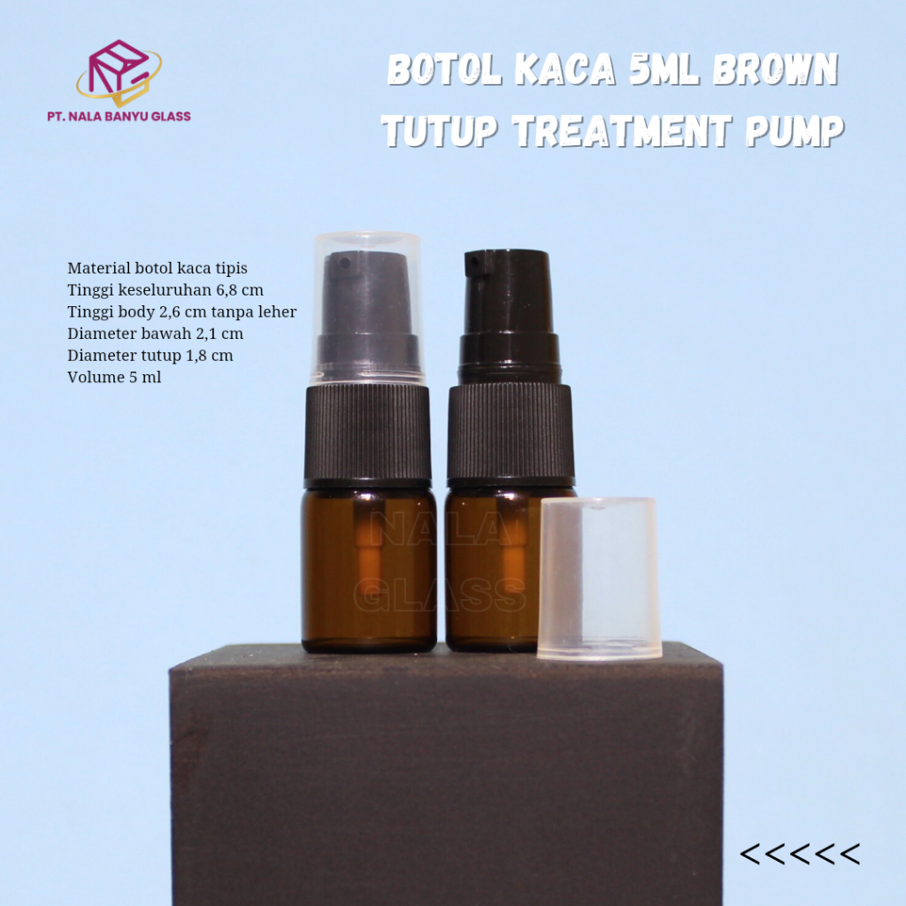 botol kaca 5ml coklat amber pump hitam / botol kaca 5ml tutup pump treatment
