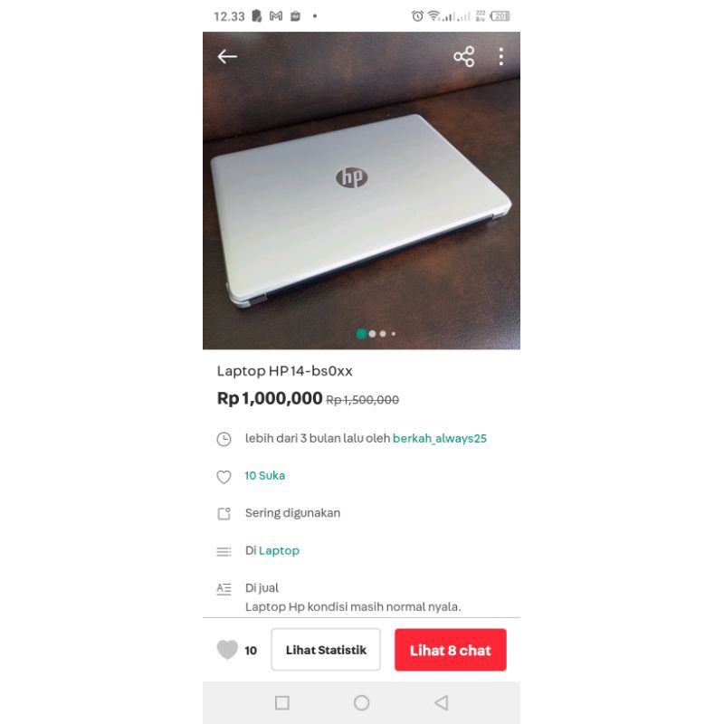 LAPTOP HP 14 -BS0XX ( Bekas )