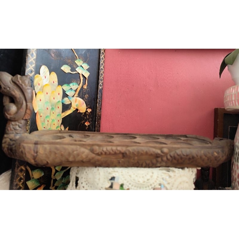 Congklak /Dakon Antik thn 70 Kayu Jati ukiran Naga CACAT Panjang :58cm Only Gosend/Grab