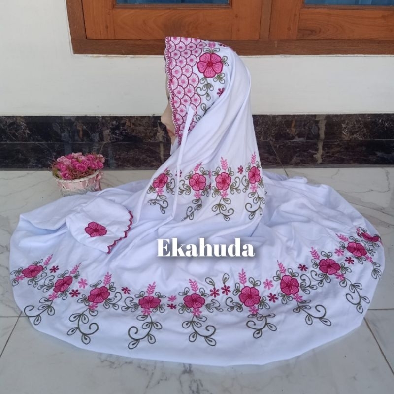 Mukena Bordir Terusan Putih Polino Jumbo Istimewa