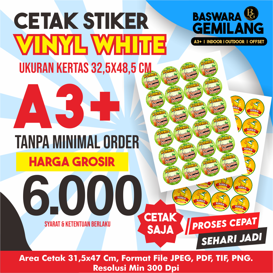 

Cetak Stiker Lembaran Vinyl white A3+