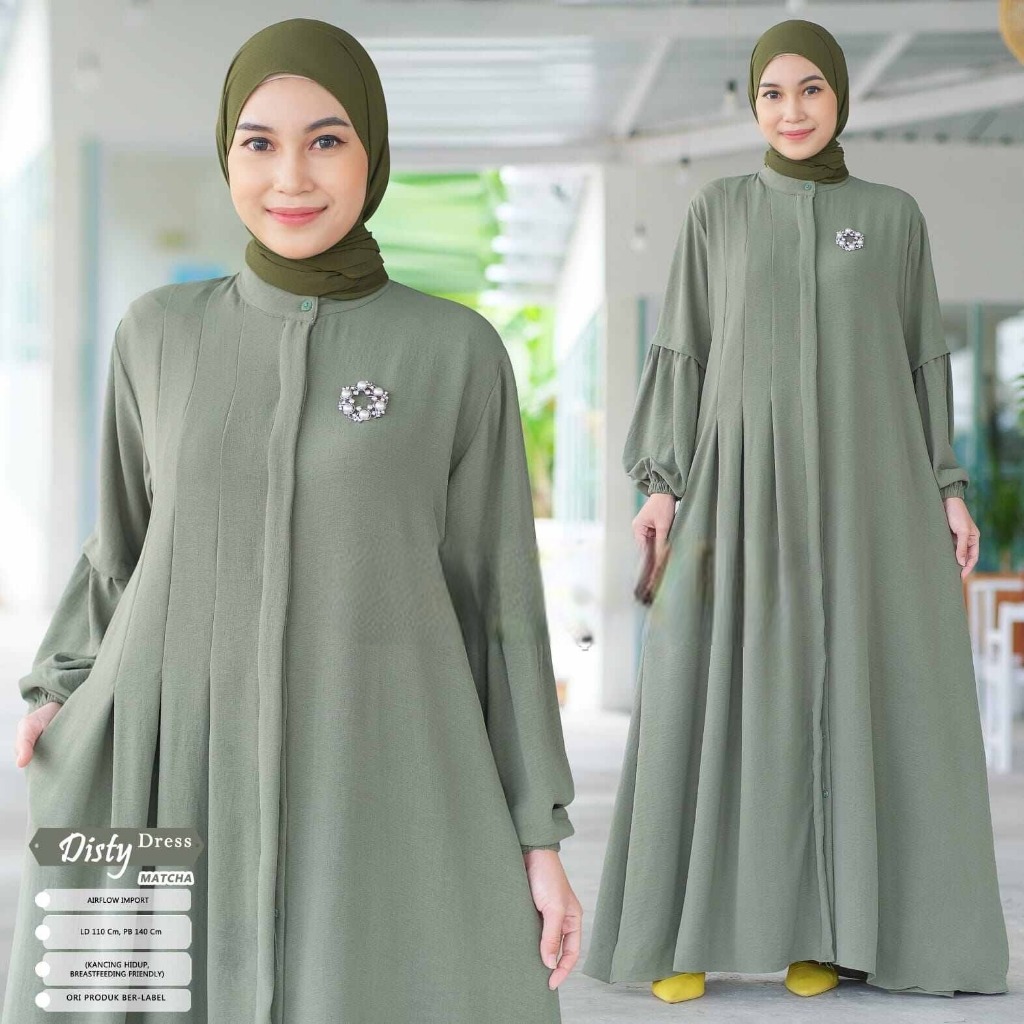 Disty Gamis MAXI Wanita Muslim polos Airflow Import 2023