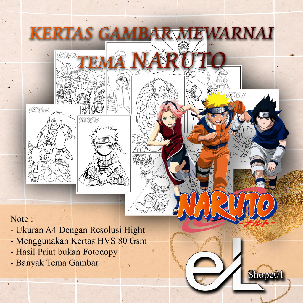 15 - 50 Lembar Gambar Mewarnai Tema NARUTO
