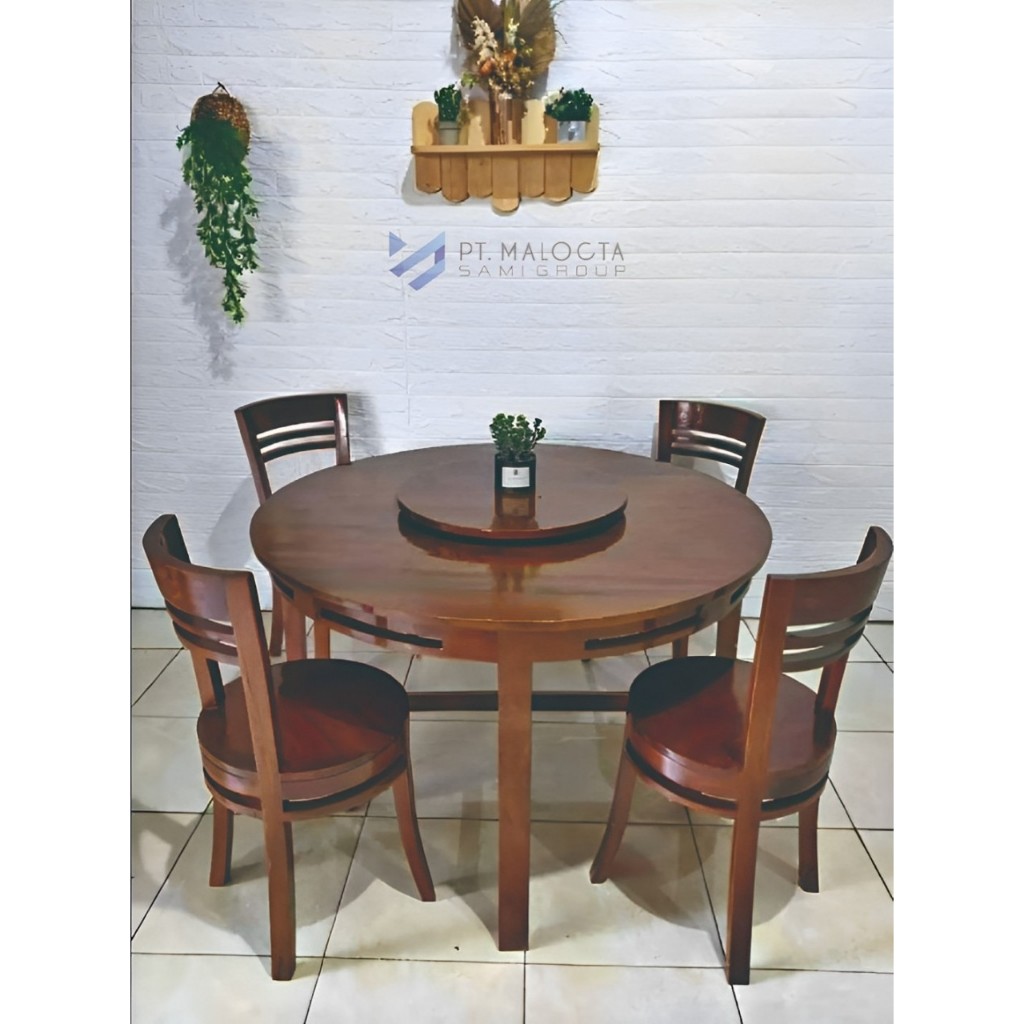 Set Meja Kursi Makan Putar Bulat Minimalis Kayu Jati Asli Furniture Jepara