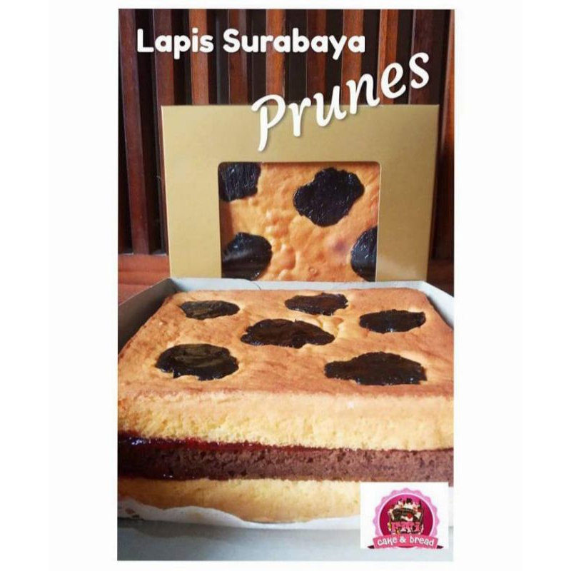 

Lapis Surabaya Prunes Premium Moist Legit Lembut Enak Full Kuning Telur 20x20x7 cm