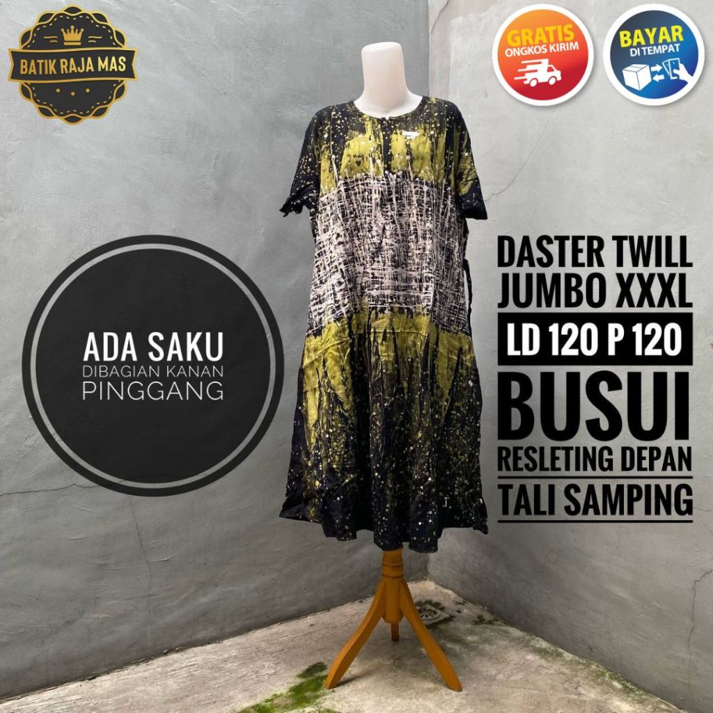 Daster Busui Jumbo Wanita Kekinian Modern Terbaru Motif Batik Abstrak Resleting Depan Rayon Twill Or