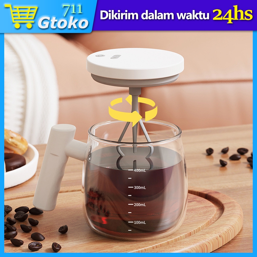 Gelas Pengaduk Otomatis Mug Kaca Aduk Otomatis Cangkir Kopi Susu Teh Self Stirring Mug Rechargeable