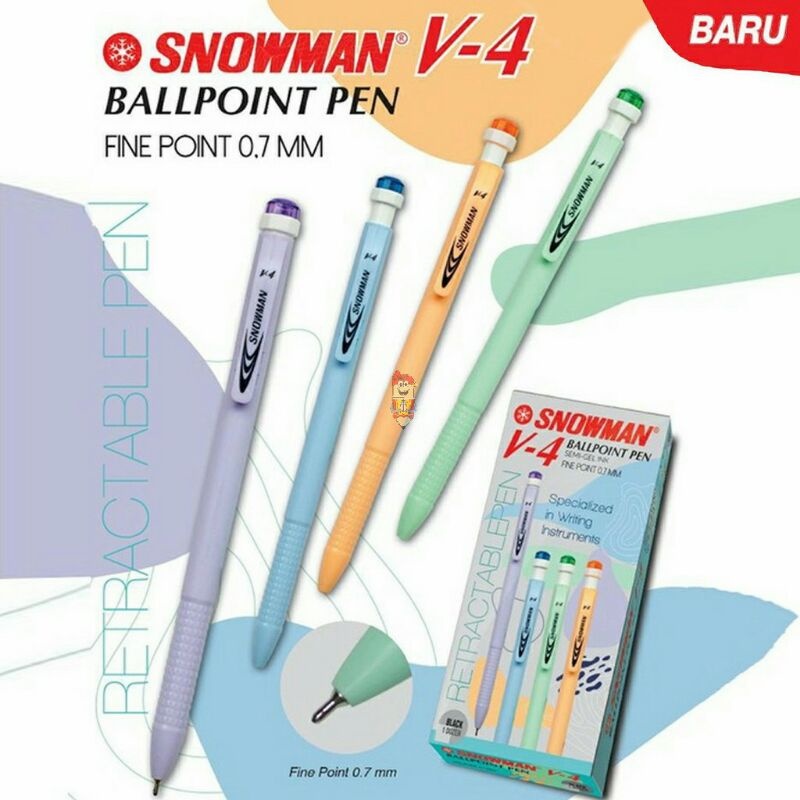 

Pulpen Snowman V4 Pastel Body Color Original Tinta Hitam 0,6mm - 1 Lusin 12 Pcs