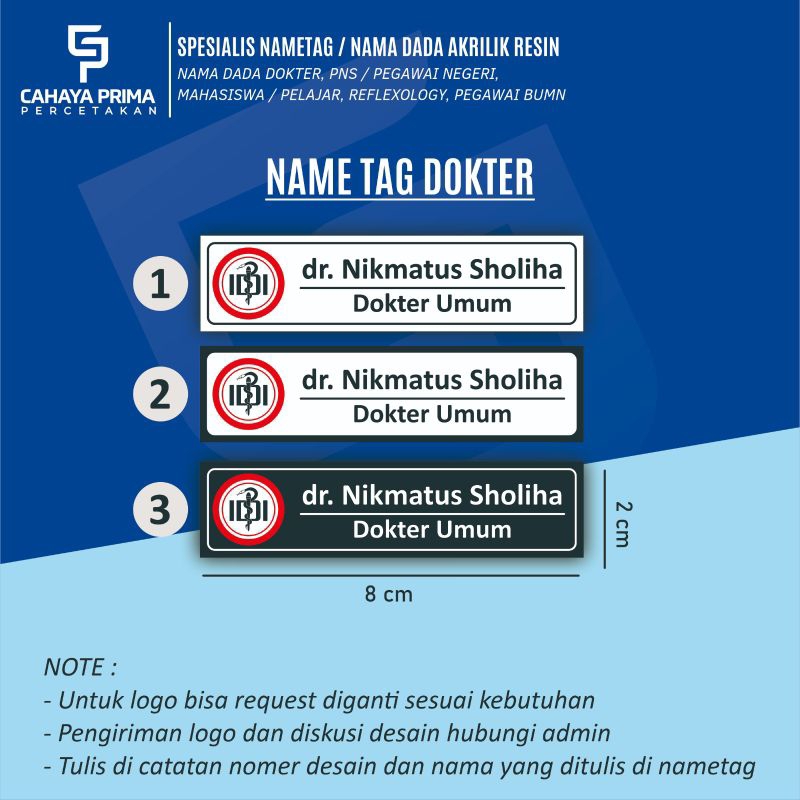 

nametag dokter nama dada dokter akrilik resin | Minimal 2 pcs bisa beda nama