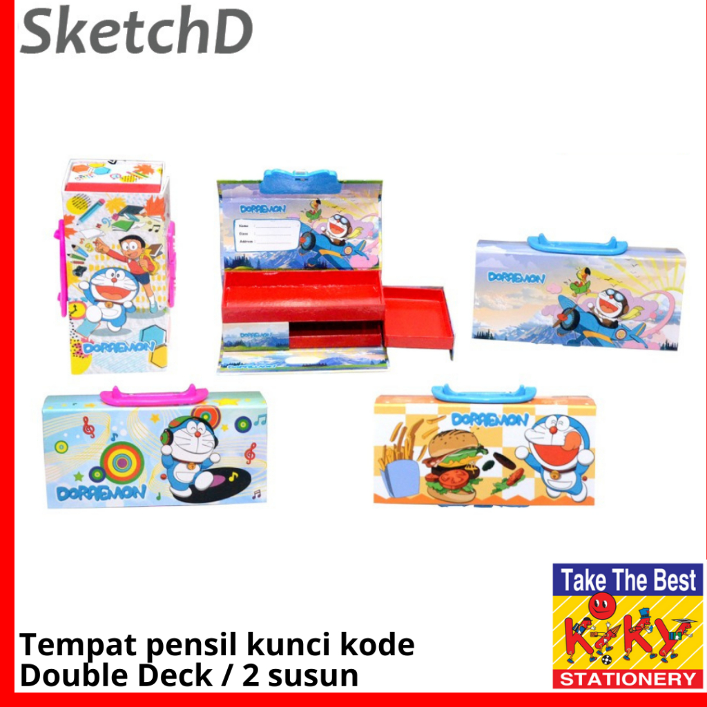 

Kotak Tempat pensil kunci 2 susun Kiky - Pensil case code double deck