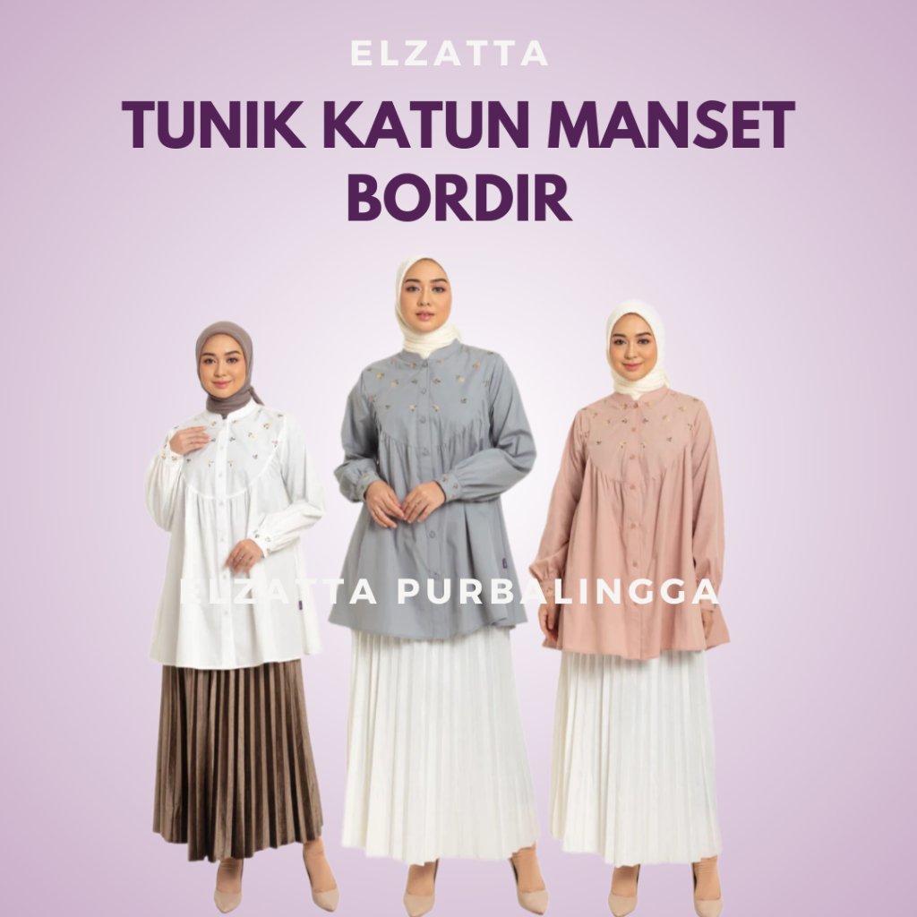 ELzatta Tunik Katun Manset Bordir Tunik Bahan Katun Adem Nyaman Dipakai Busui Friendly
