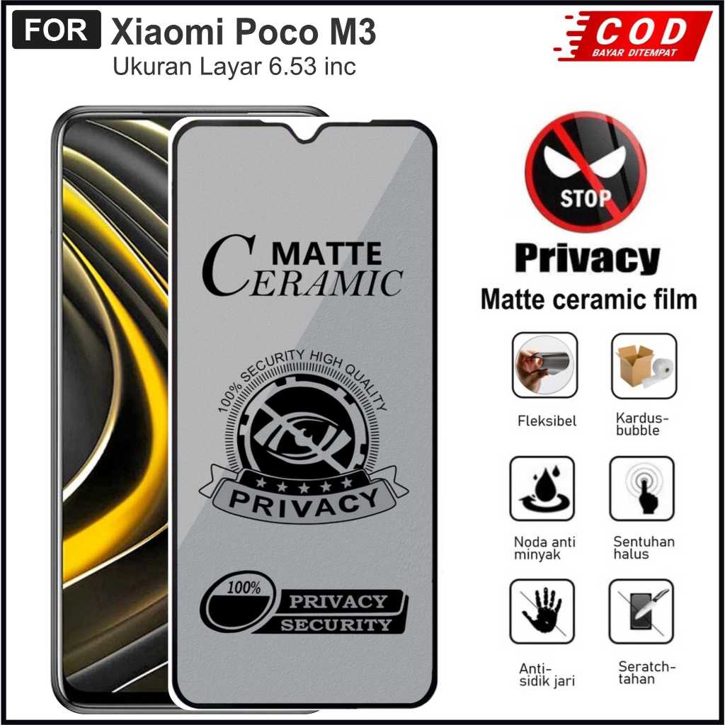 Tempered Glass Poco M3  Layar Ceramic Matte Anti Spy Full Cover