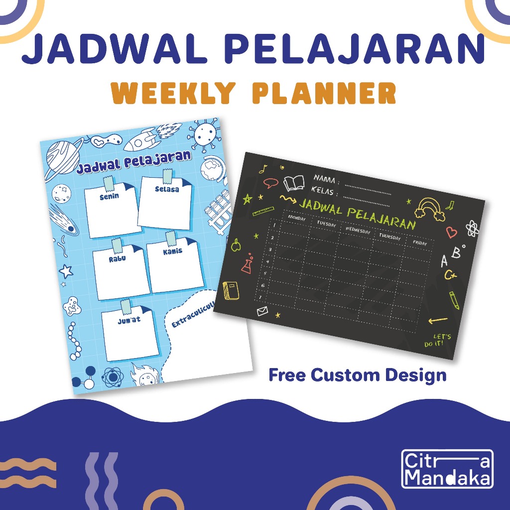 

Poster Jadwal Pelajaran Sekolah Weekly Planner Custom Wipe Clean Free Design