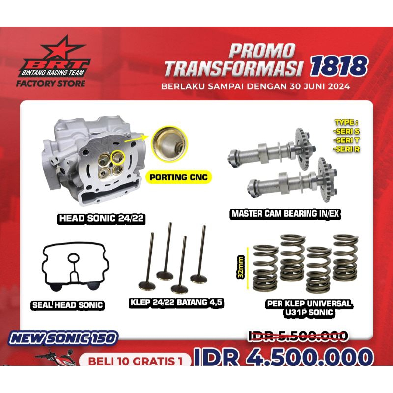 Paket Upgrade Head dan Isian Head BRT Sonic 150 - Supra GTR