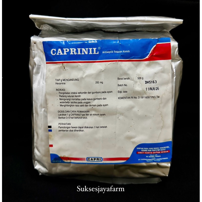 Caprinil 500gram - Antiseptik Saluran Kemih Pada Unggas