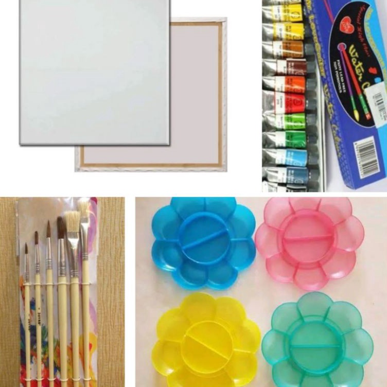 

Ready Stok paket kanvas lukis 3x4 kanvascat airkuaspalet