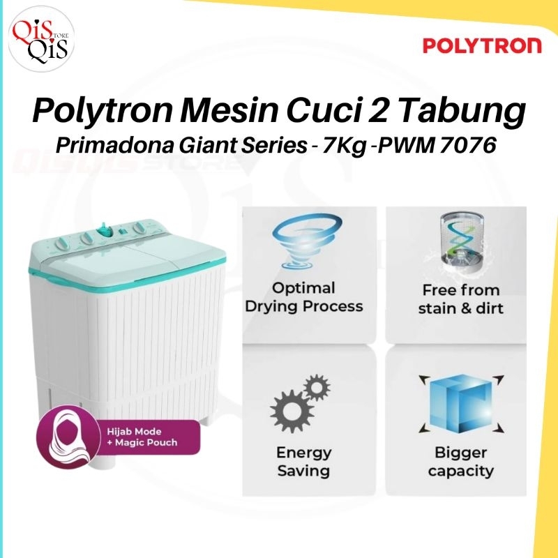Mesin Cuci POLYTRON 2 Pintu 7 Kg - Primadona Giant Series - PWM 7076