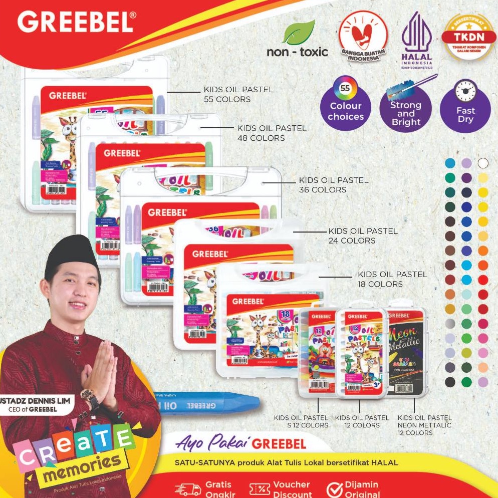 

Laku Keras GREEBEL Crayon Krayon KIDS OIL PASTEL tidak berdebu cerah untuk Sekolah Anak professional non toxic