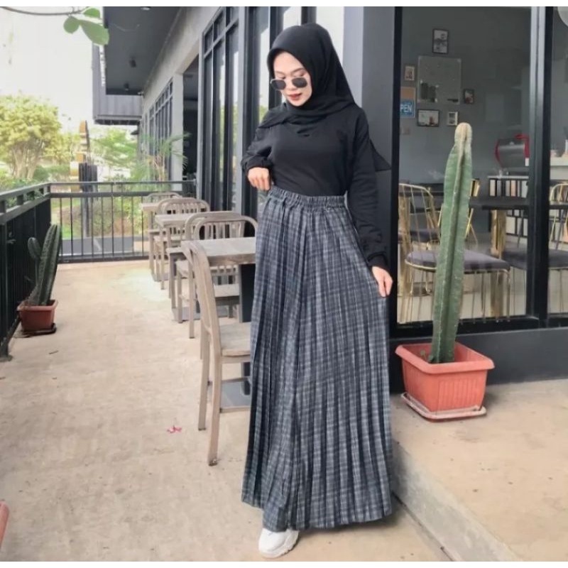 ROK PLISKET TERBARU TARTAN KOTAK PREMIUM PANJANG SEMI WOL KOREAN STYLE