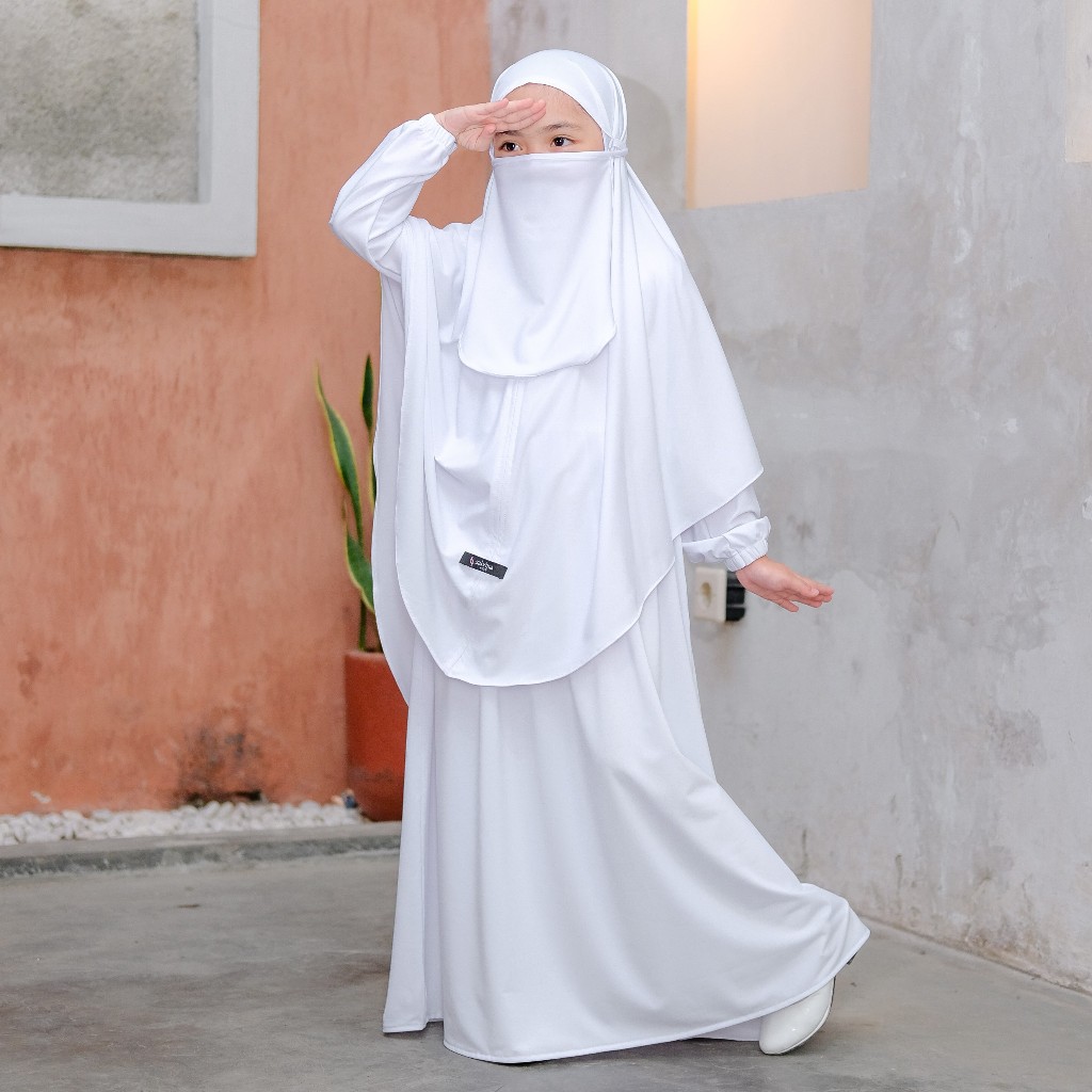 Salvina Kids Gamis Anak Hijab Bergo Usia 2 Sampai 12 Tahun Mecca Set - Putih jersey ity