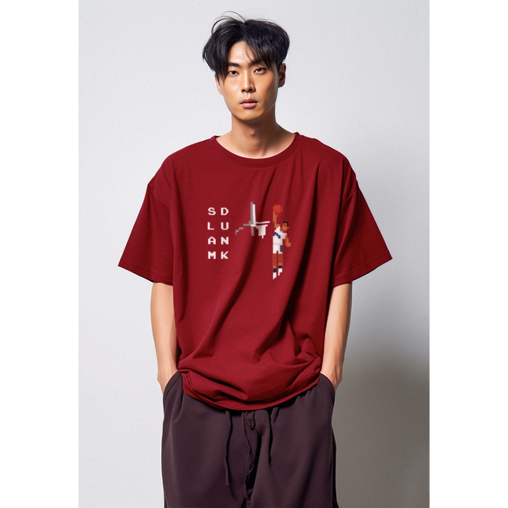 MTO57 kaos oversize basket basketball slam dunk bahan tebal scuba distro cowok pria merah maroon