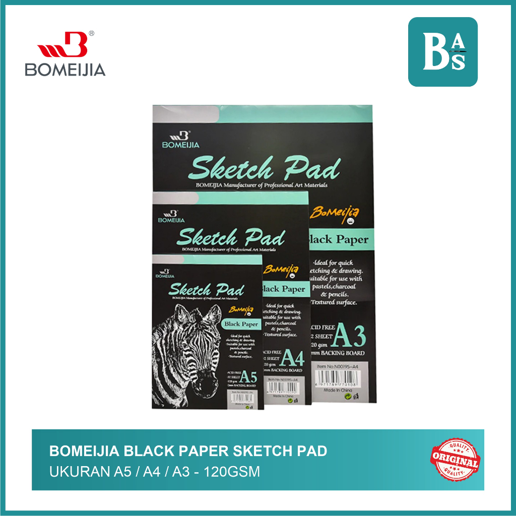 

Bomeijia - Black Paper Sketch Pad 120gsm - A3/A4/A5 - Bali Artemedia