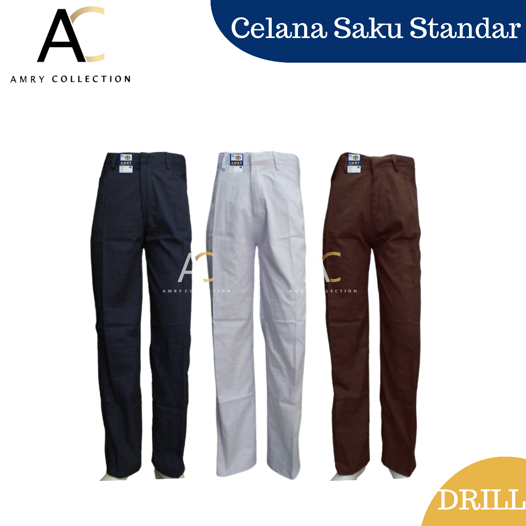Seragam Sekolah SMP/SMA Celana panjang Saku Levis Standar DRIL Hitam Putih Cokelat By.Amrycollection