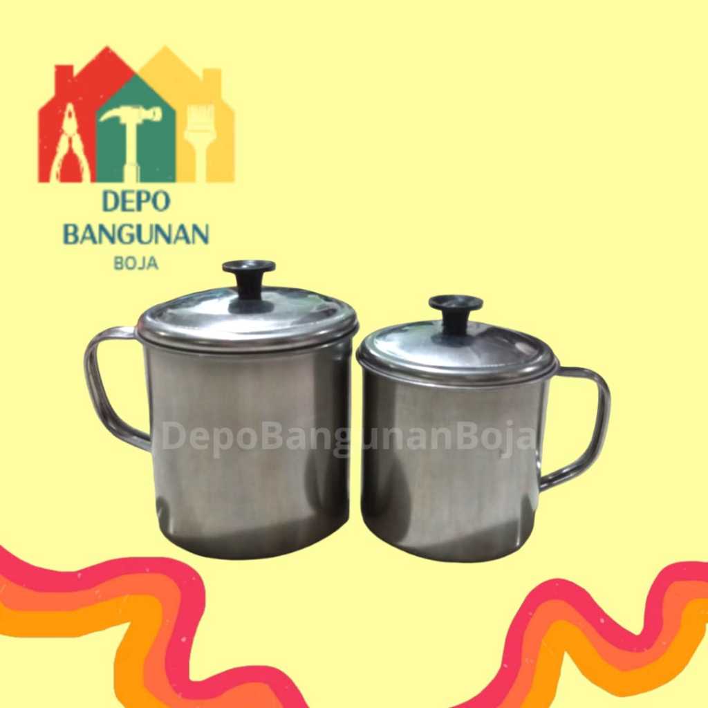 (Besar) Gelas Tutup Stainless Steel / Cangkir Tutup Stainless Steel / Mug Tutup Stainless Steel