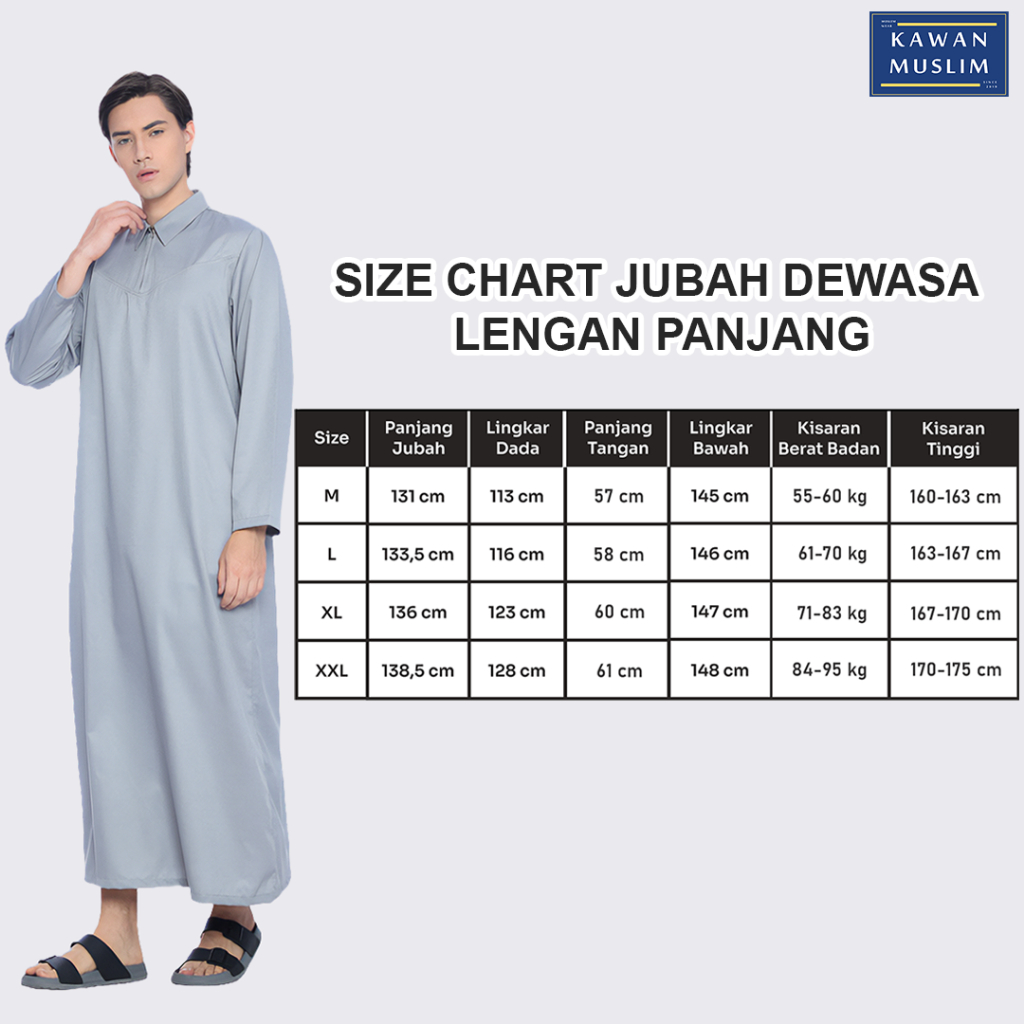Kawan Muslim - Jubah Gamis Pria Dewasa Lengan Panjang Premium Bahan Adem Warna Abu Abu-1