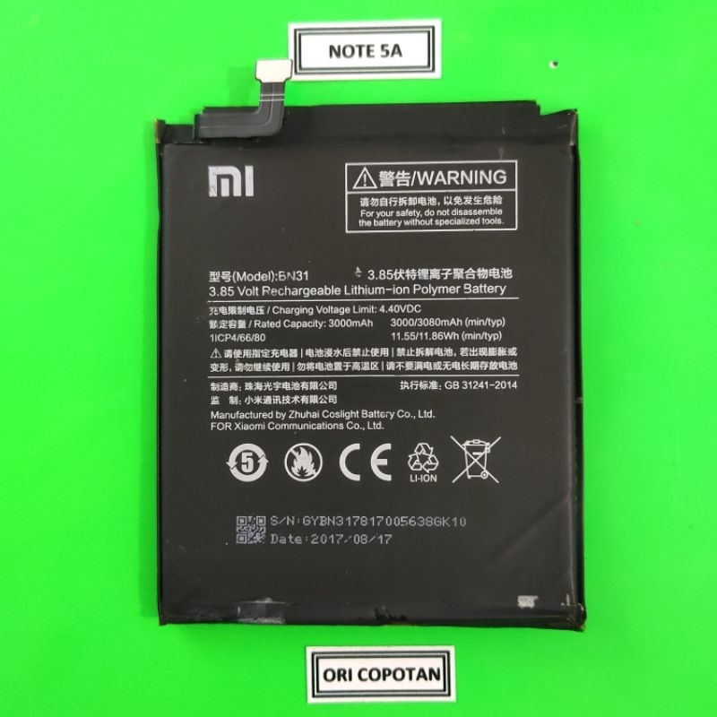 BATERAI BATERAY BATRE REDMI NOTE 5A MI 5X MI A1 5A PRO ORIGINAL COPOTAN