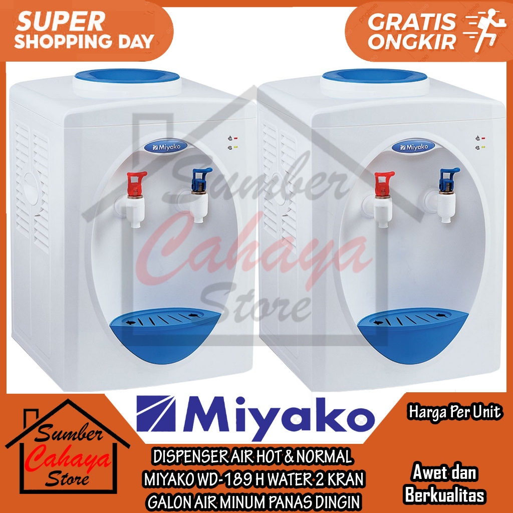 Miyako Water Dispenser WD-189 H Tangki Galon Atas Penyaji Minuman Super Aer Pilter Dua Kran Keran Pa