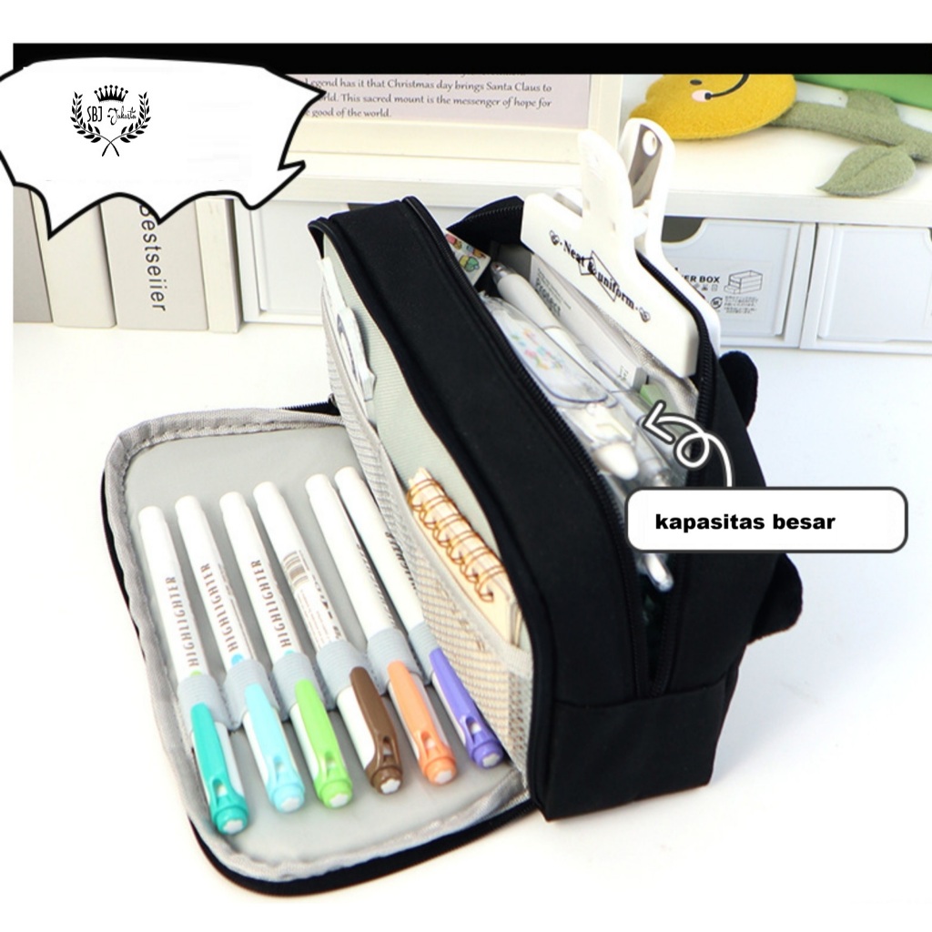 

Tempat pensil kotak pensil happy cat double layer kapasitas besar pencil case