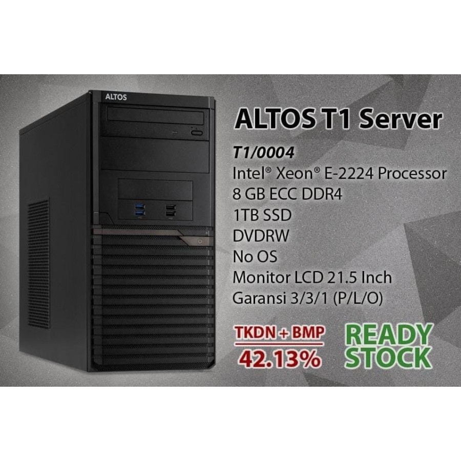 PC Server Tower Acer Altos T1 (T1/0004) - Intel Xeon E2224 1TB SSD 21.5" Monitor DVDRW TKDN