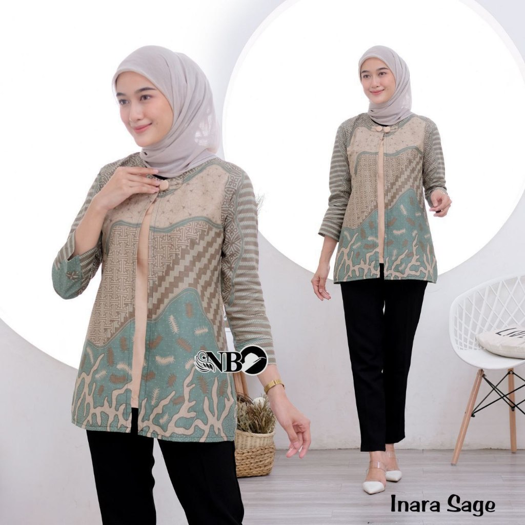Baju Batik Wanita Modern Kerja Kantor Lengan Panjang Bolero Motif Inara Series Atasan Kemeja Wanita 