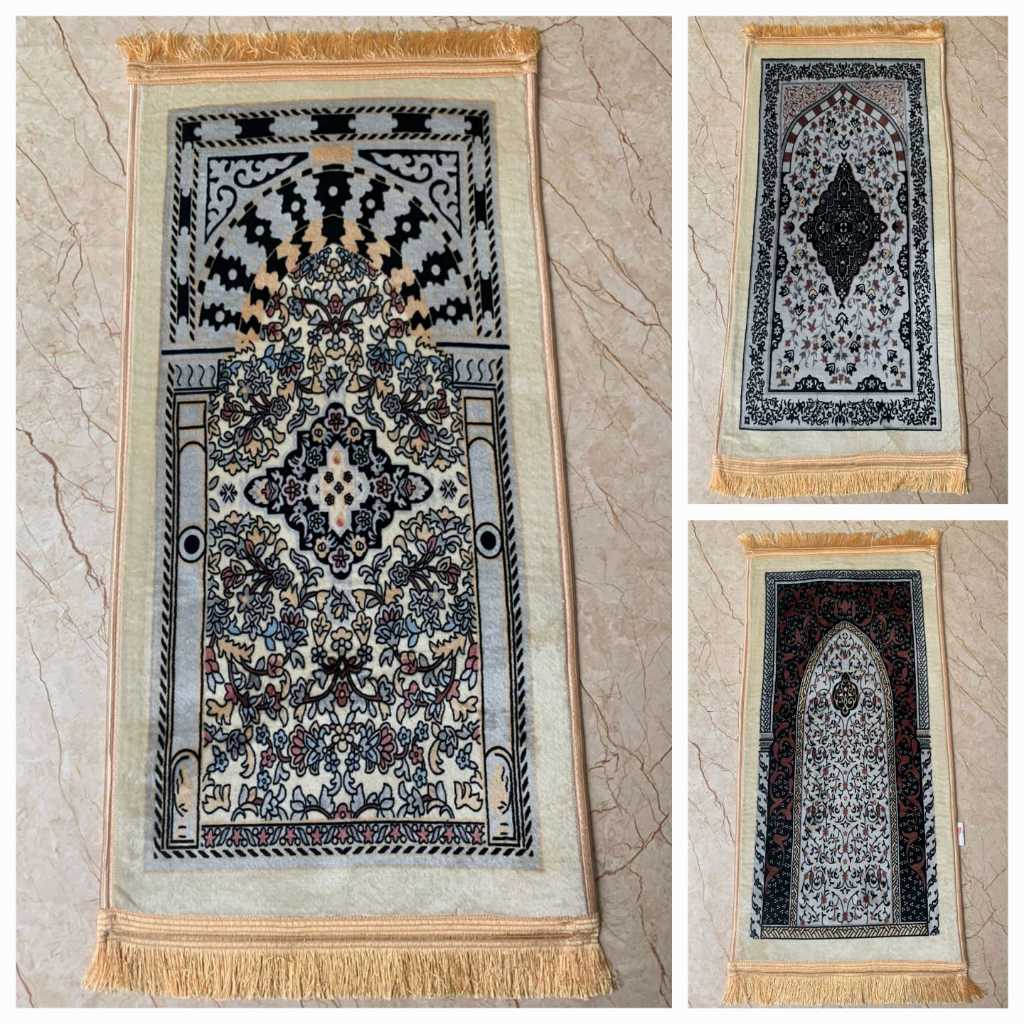 Sejadah Turki Turkiye Tebal Kiswah Hitam Embos Ukuran Midi