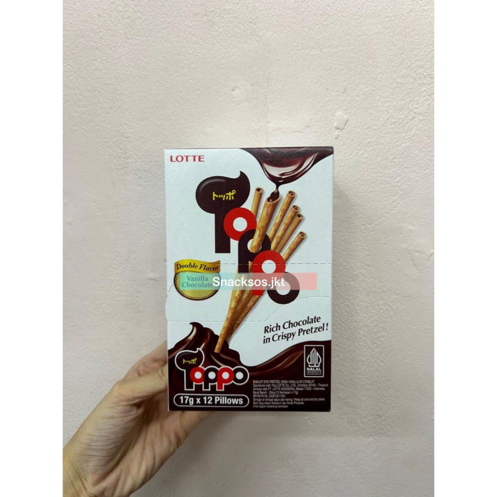 

LOTTE TOPPO BISCUIT STICK RICH CHOCOLATE IN CRISPY PRETZEL VANILLA CHOCOLATE