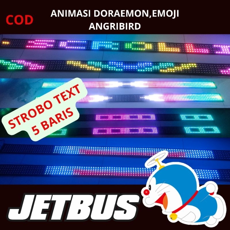 STROBO kaca running text 5baris 12v-24v Doraemon