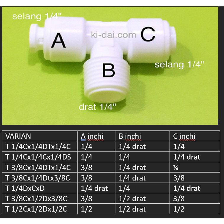 TEE KONEKTOR RO SAMBUNGAN SELANG TUBING NOZEL SPUYER QUICK COLOK TAIWAN